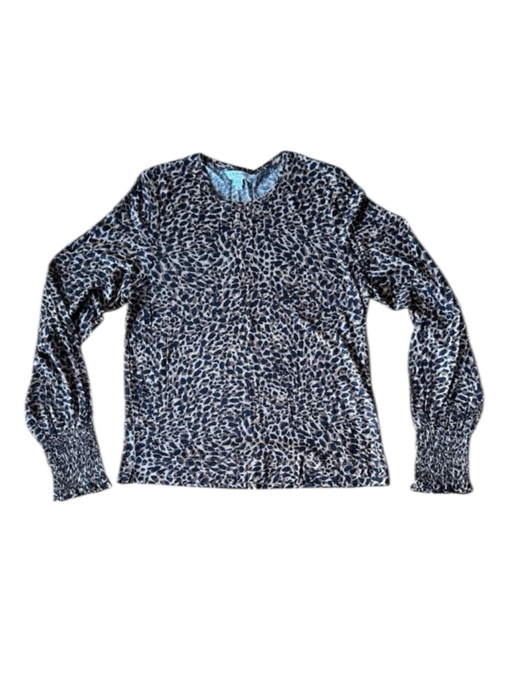 LK Bennett Leopard Top Blouse TJ Vicky Medium Smocked Long Sleeve Wool Blend